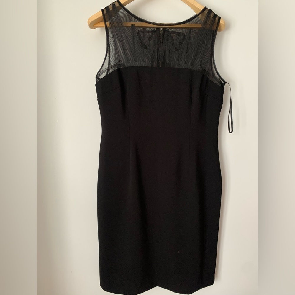 Anne Klein Black Mesh Detail Midi Dress